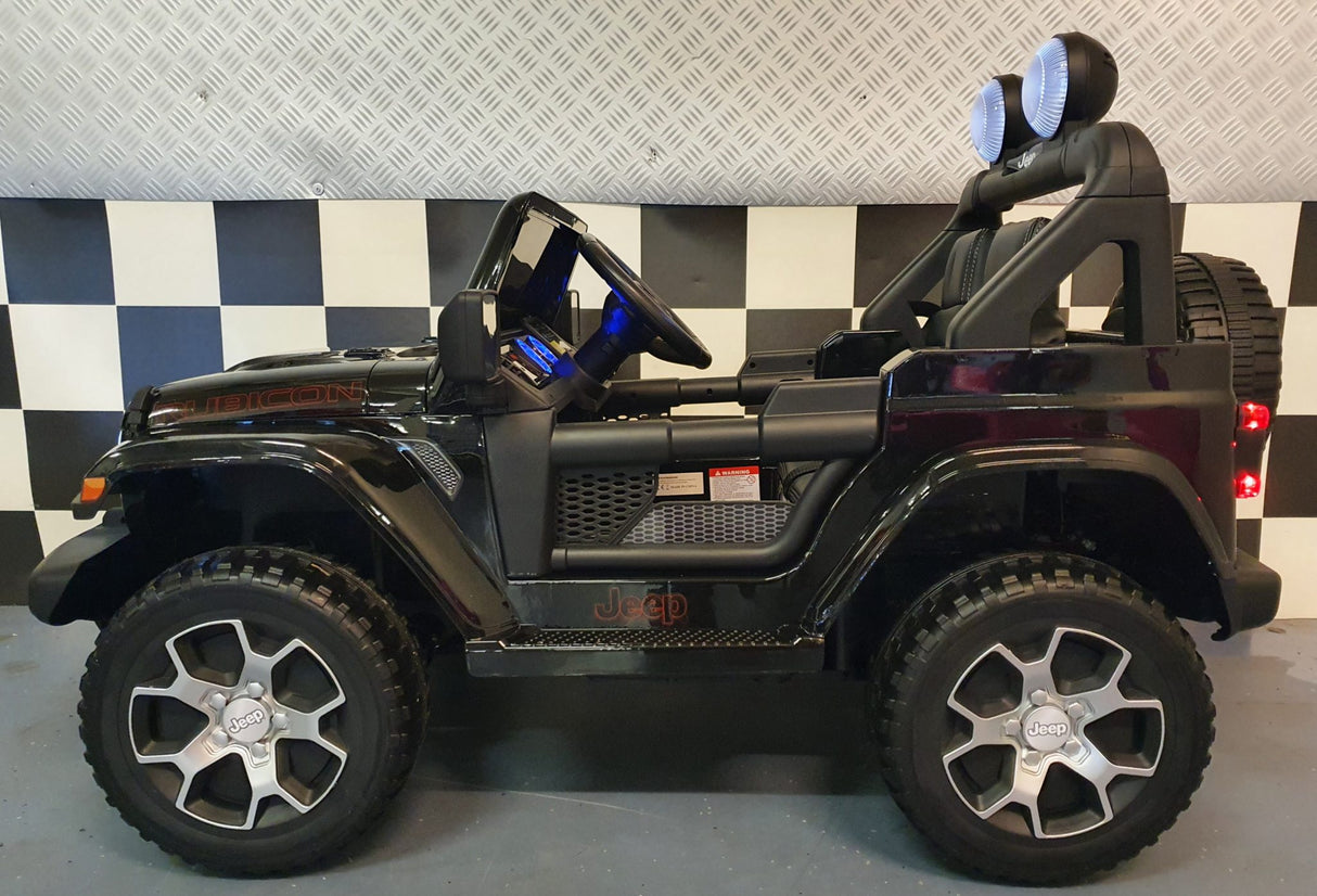 Jeep Wrangler batteri børnebil 12 volt 4 hjulstræk m. fjernbetjening sort