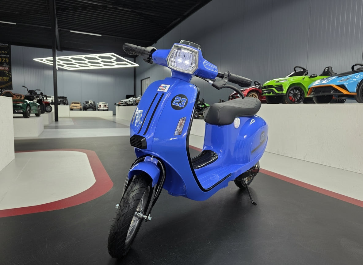 Blue electric children's scooter 24V
