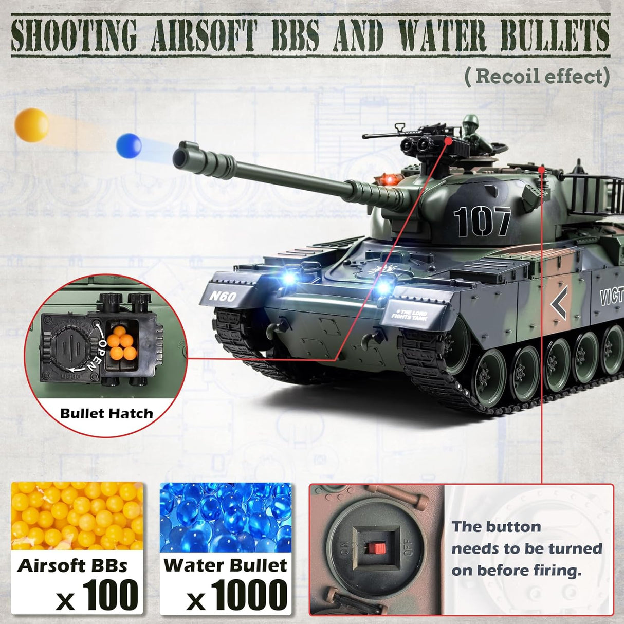 Seriøs fjernstyret tank med ægte kugler, ægte røg, ægte bevægelser samt mulighed for vandkugler