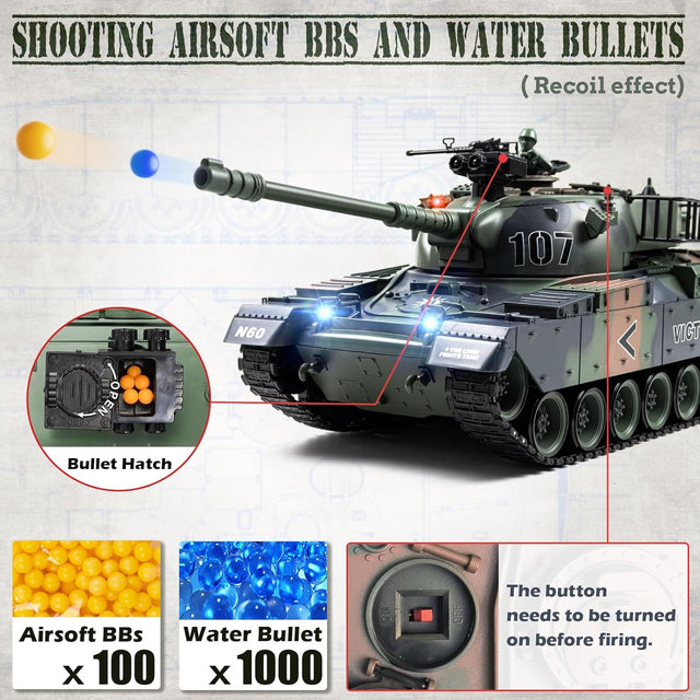 Seriøs fjernstyret tank med ægte kugler, ægte røg, ægte bevægelser samt mulighed for vandkugler