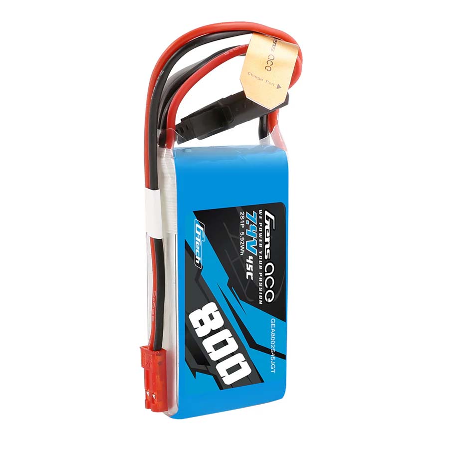 GENS ACE GE1-0800-2JGT - Gensace Batterie LiPo 2S 7.4V-800-45C JST 55x30x16mm 50g G-Tech