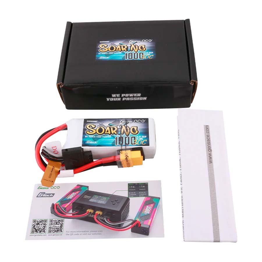 GENS ACE GE1-1000-3X6GT - Gensace Soaring LiPo 3S 11.1V-1000-30C XT60 71.5x35x17mm 89g G-Tech
