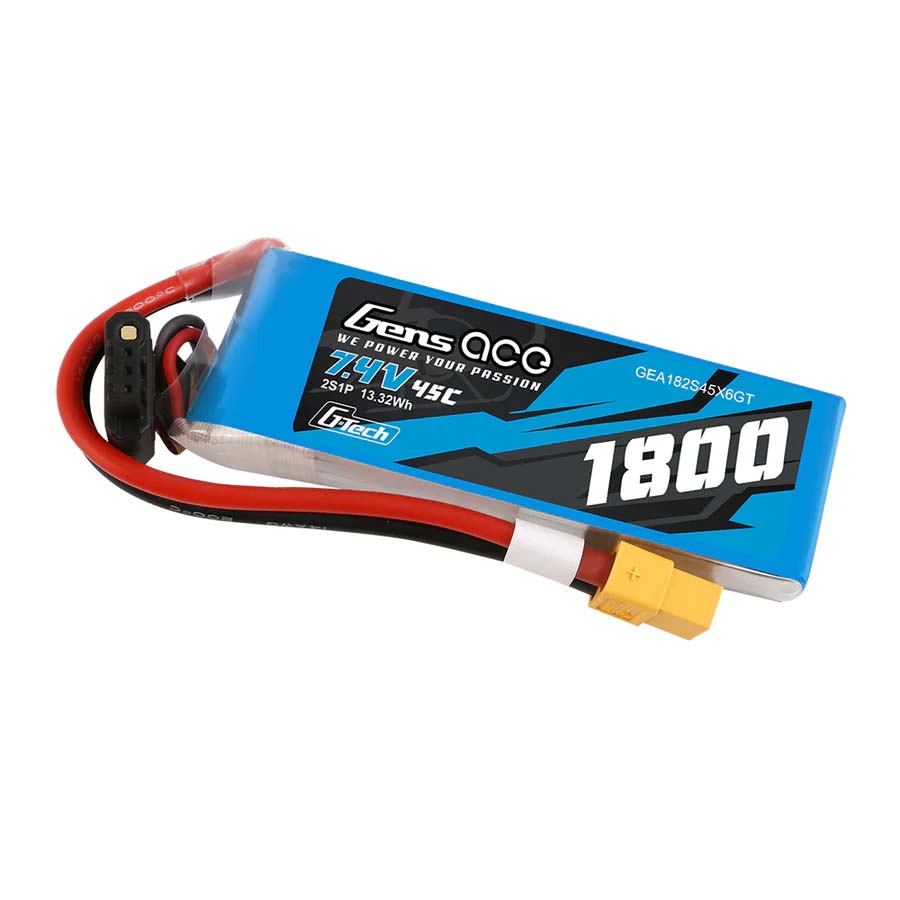 GENS ACE GE1-1800-2X6GT - GensAce Soaring LiPo 2S 7.4V-1800-45CXT60 90x30x17mm 111g G-Tech