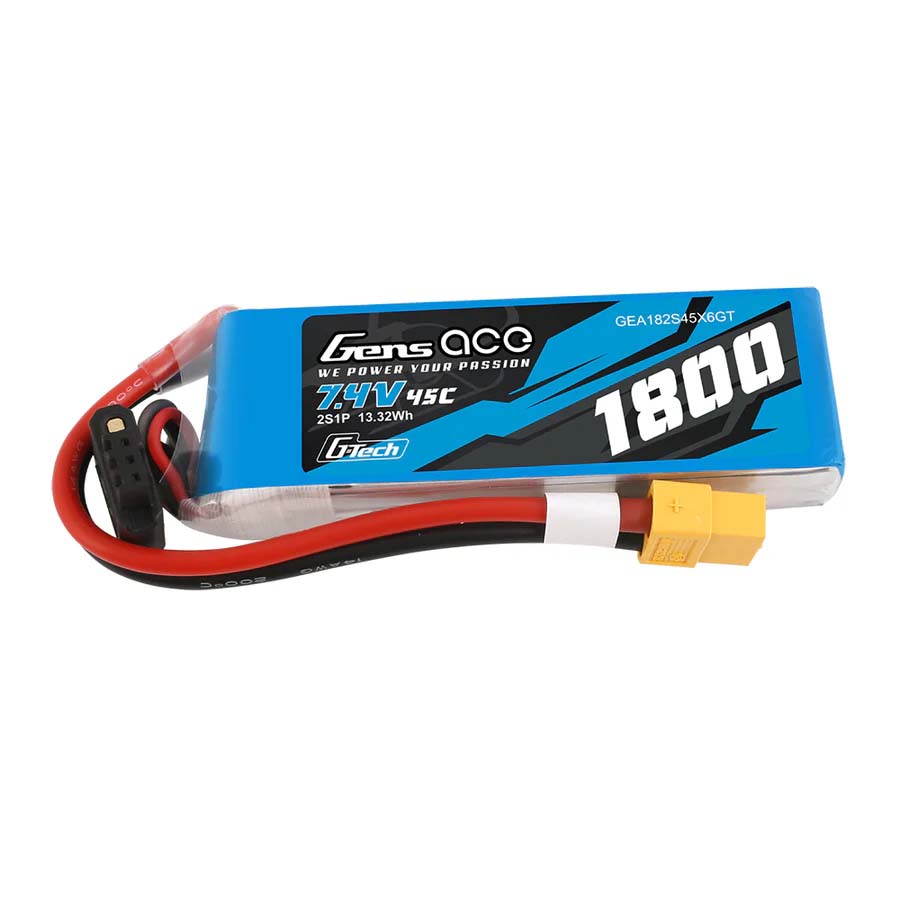 GENS ACE GE1-1800-2X6GT - GensAce Soaring LiPo 2S 7.4V-1800-45CXT60 90x30x17mm 111g G-Tech