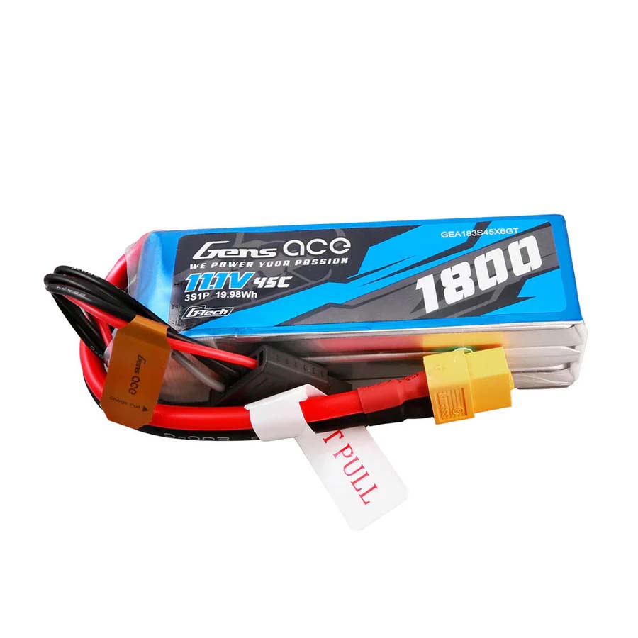 GENS ACE GE1-1800-3X6GT - GensAce Soaring LiPo 3S 11.1V-1800-45CXT60 92x31x25mm 153g G-Tech