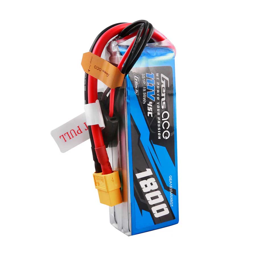 GENS ACE GE1-1800-3X6GT - GensAce Soaring LiPo 3S 11.1V-1800-45CXT60 92x31x25mm 153g G-Tech