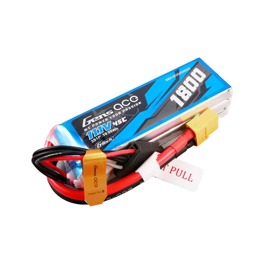 GENS ACE GE1-1800-3X6GT - GensAce Soaring LiPo 3S 11.1V-1800-45CXT60 92x31x25mm 153g G-Tech