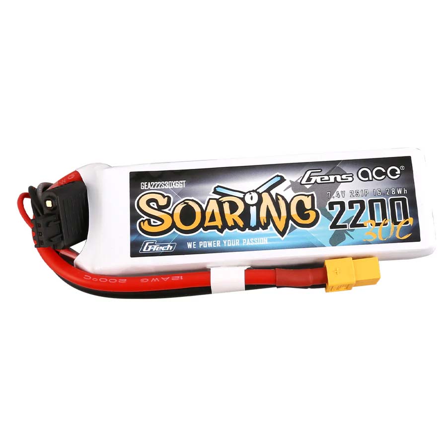 GENS ACE GE1-2200-2X6GT - GensAce Soaring LiPo 2S 7.4V-2200-30CXT60 104x34.5x14.5mm 122g GT
