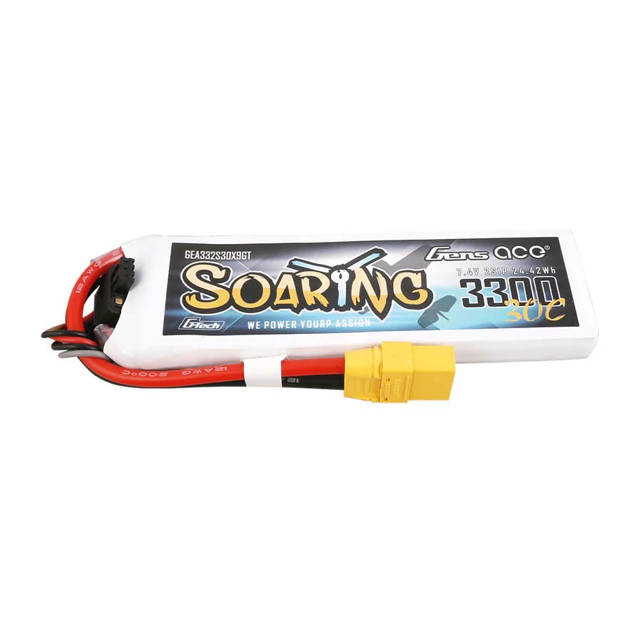 GENS ACE GE1-3300-2X9GT - GensAce Soaring LiPo 2S 7.4V-3300-30C XT90 132.5x42x13.5mm 183g GT