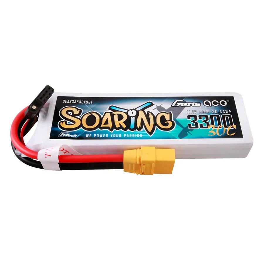 GENS ACE GE1-3300-3X9GT - GensAce Soaring LiPo 3S 11.1V-3300-30CXT90 131x42.5x19.5mm 252g GT