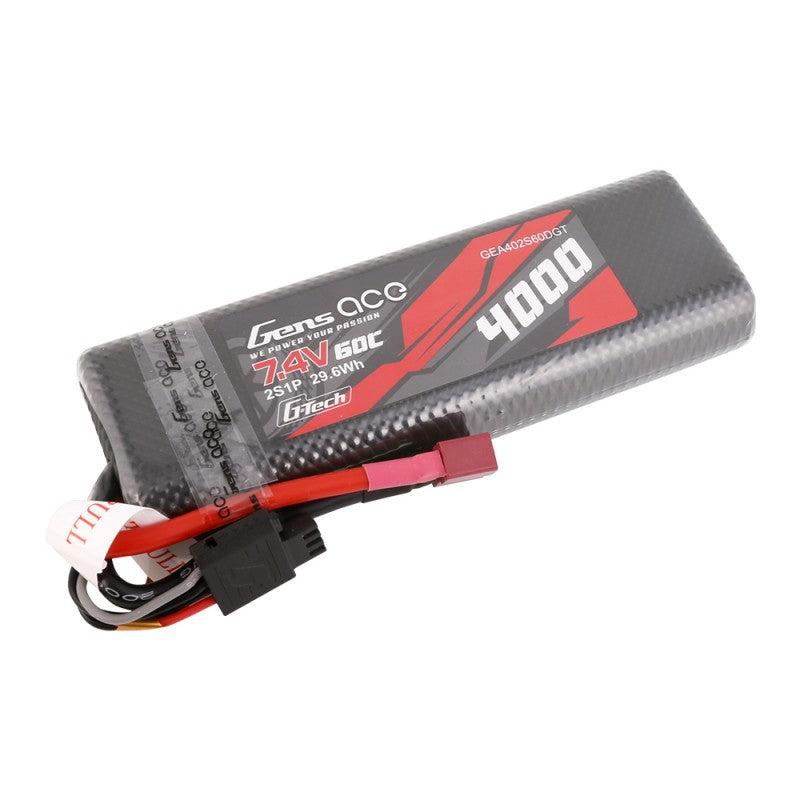 GENS ACE GE3-4000-2DGT - GensAce Bashing LiPo 2S 7.4V-4000-60C Deans 139x47x23mm 225g G-Tech