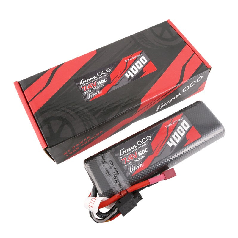 GENS ACE GE3-4000-2DGT - GensAce Bashing LiPo 2S 7.4V-4000-60C Deans 139x47x23mm 225g G-Tech