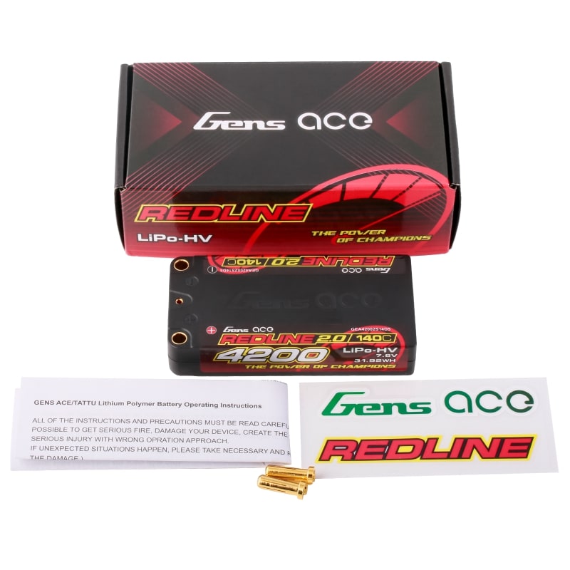 GENS ACE GEA42002S14D5 - GensAce Redline 2.0 Shorty 2S HV 7.6V-140C-4200 96x47x18.5mm 157g