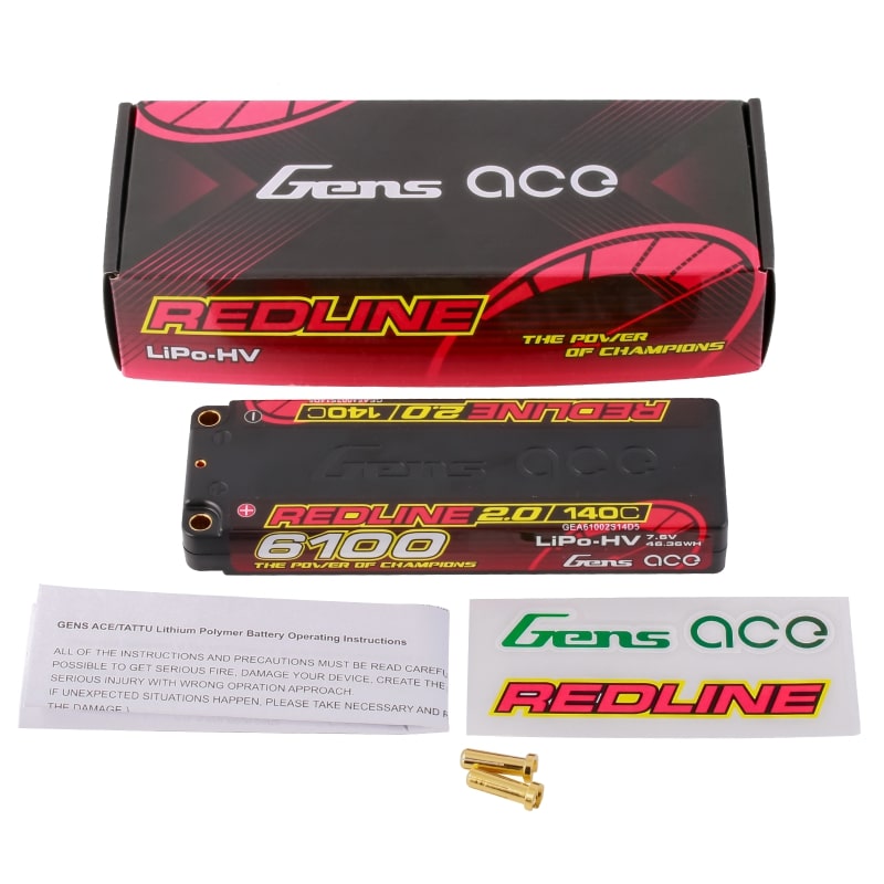 GENS ACE GEA61002S14D5 - GensAce Redline 2.0 Low Prof 2S HV 7.6V-140C-6100 139x47x18.5mm 226g