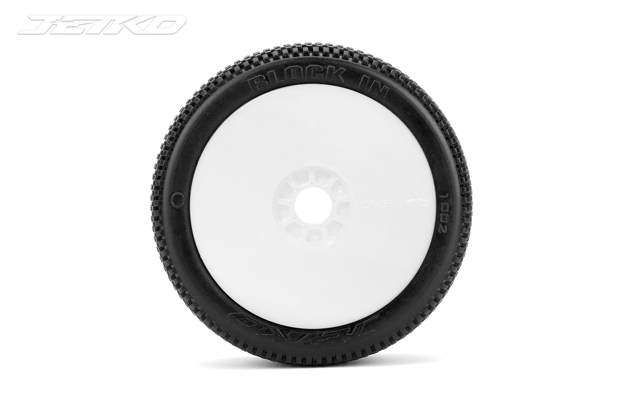 JETKO JK1002USRW - Jetko Block In Ultra Soft 1:8 Buggy Pre-glued White Revo Rims 2 pcs