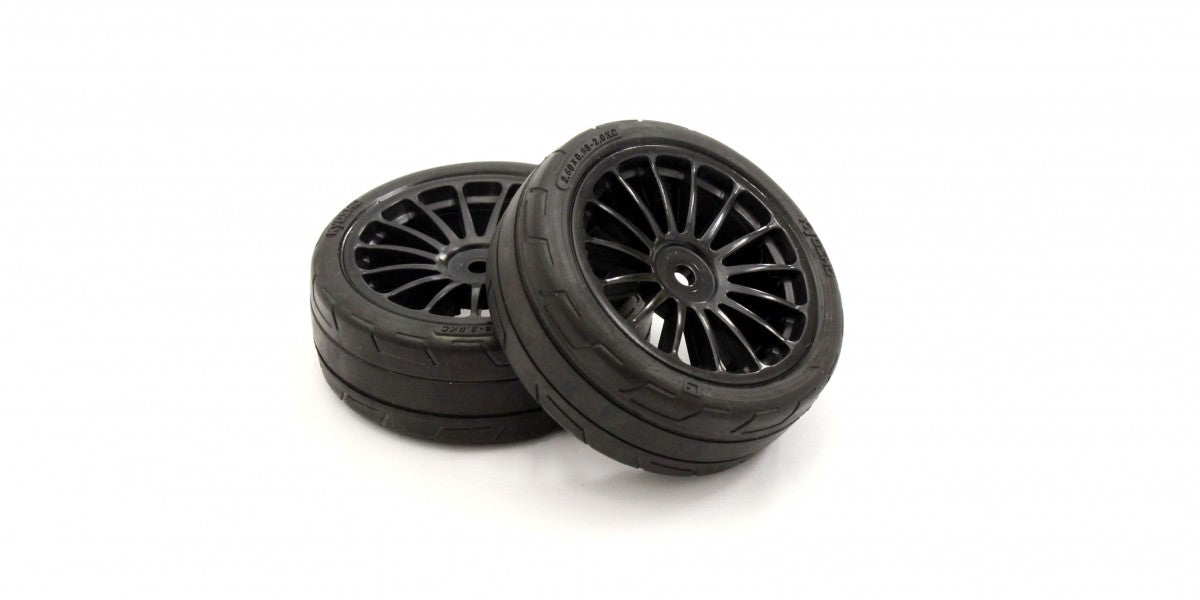 KYOSHO K.FATH702BKM - Pre-Glued Tyres 15 Spokes Black Wheels 1:10 Fazer 2.0 2 pcs Medium
