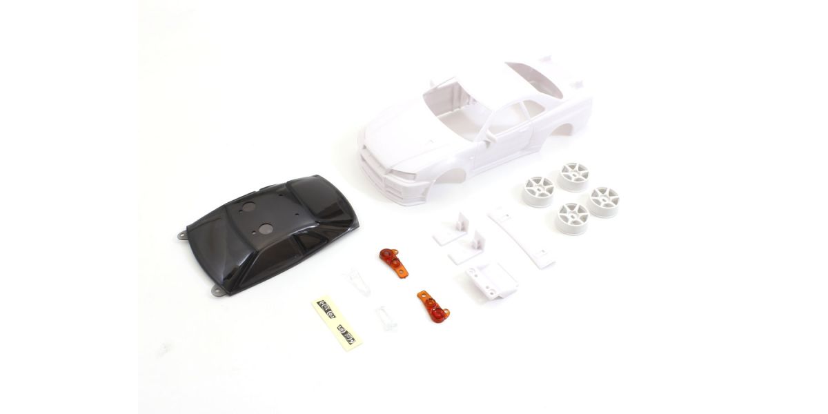 KYOSHO K.MZN206 - Bodyshell Nissan Skyline GT-R R34 Mini-Z + 4WD Rims White Body