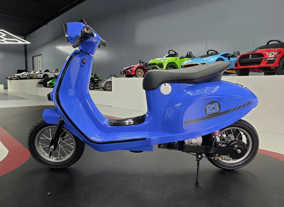 Blue electric children's scooter 24V