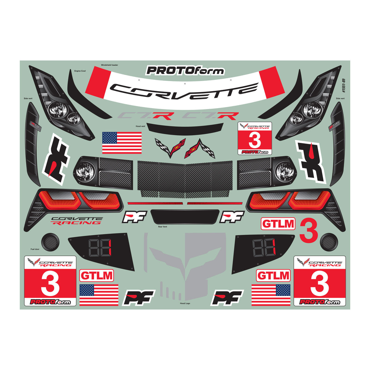 1/8 Corvette C7.R Clear Body :GT, Short Wheelbase