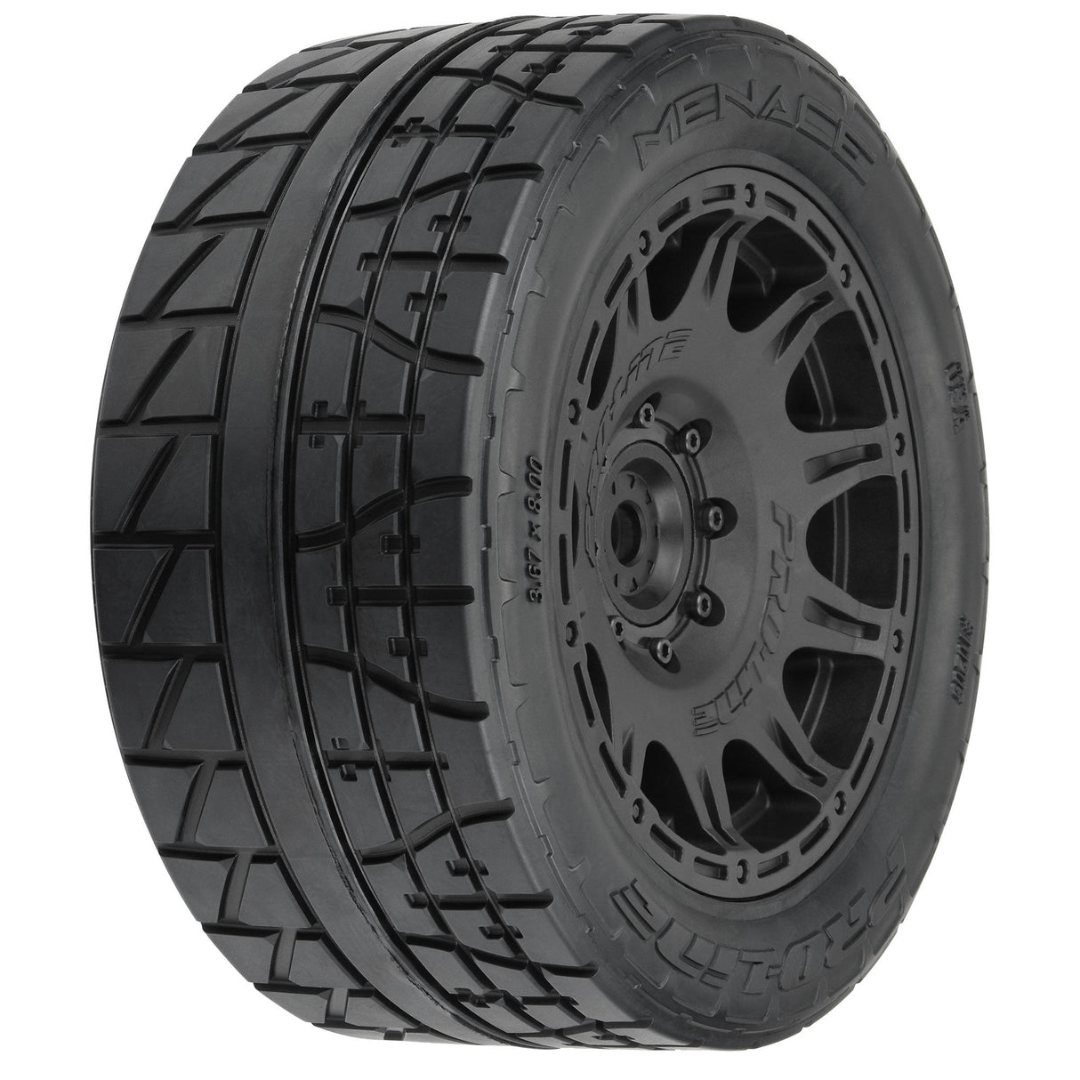 Menace HP 5.7 inches Street BELTED Tires Mounted on Raid Black 8x48 Removable 24mm Hex Wheels (2) for X-MAXX, KRATON 8S & Other Large Vehicles Front or Rear