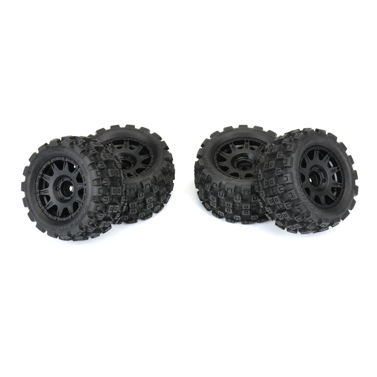 Badlands MX 1.85" All-Terrain Truck Tires (4) Mounted on Raid Black 12mm Hex Wheels for Granite GROM 4x4 Front or Rear