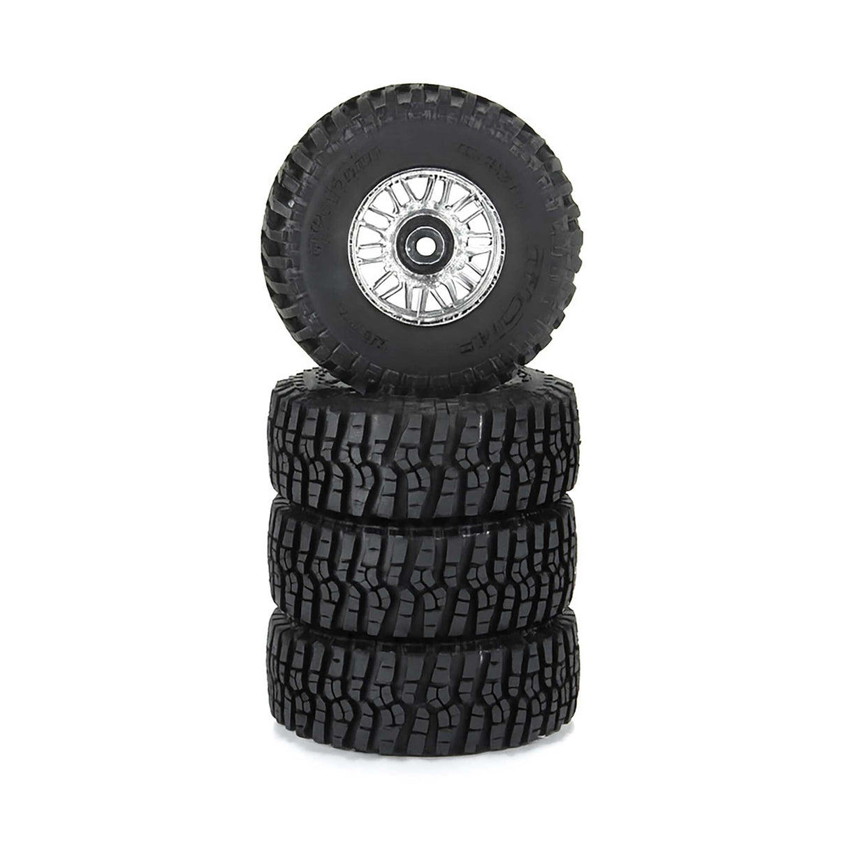 Flat Iron F/R Tires Mounted 12mm Hex Chrome Diablo (4) for Arrma Typhon Grom