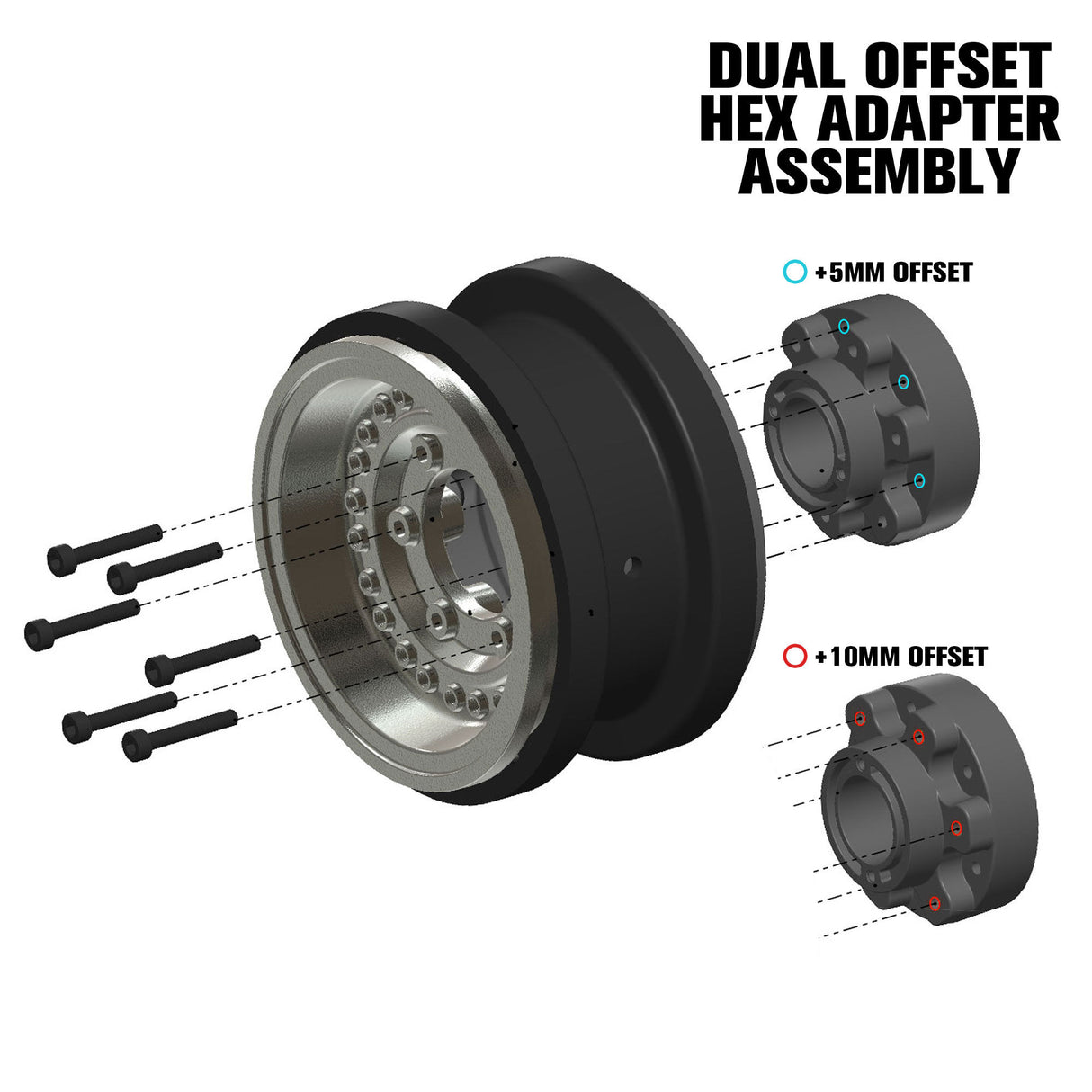 Black Rhino Armory Gunmetal 2.9" Aluminum Dual Offset (+5/+10) Wheels for Axial SCX6