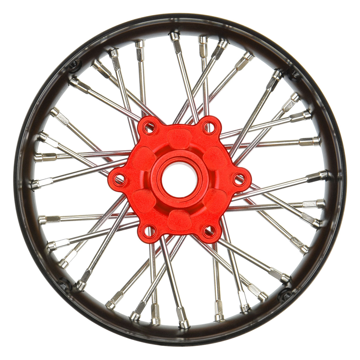 Pro-Spec Aluminum V2 Bead Front Wheel Assembled, Black/Red for Losi Promoto-SM