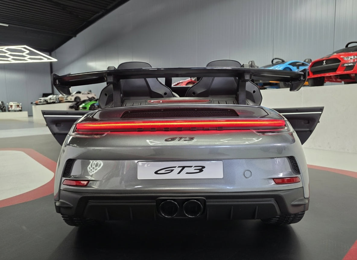 Porsche 911 24 volt GT3 ride on car metallic gray