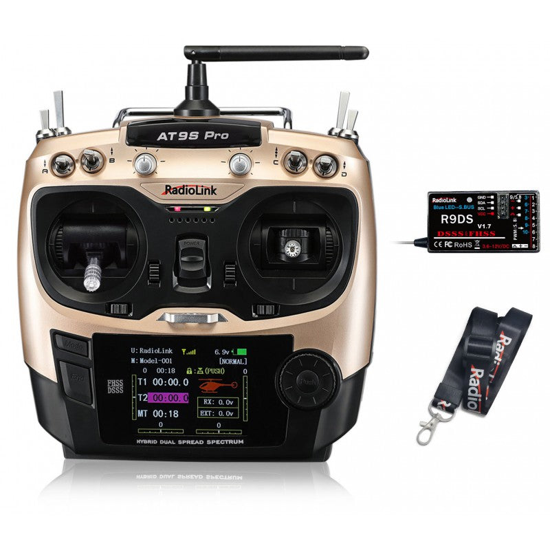 AT9S Pro 10/12-Channels radio (Mode 2) with R9DS Receiver