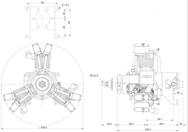 FG-19R3 19cc 4-takts 3-cyl Stjärnmotor Bensin*