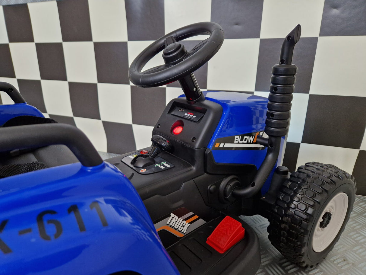 Electric toy tractor 12 volts with trailer and RC blue