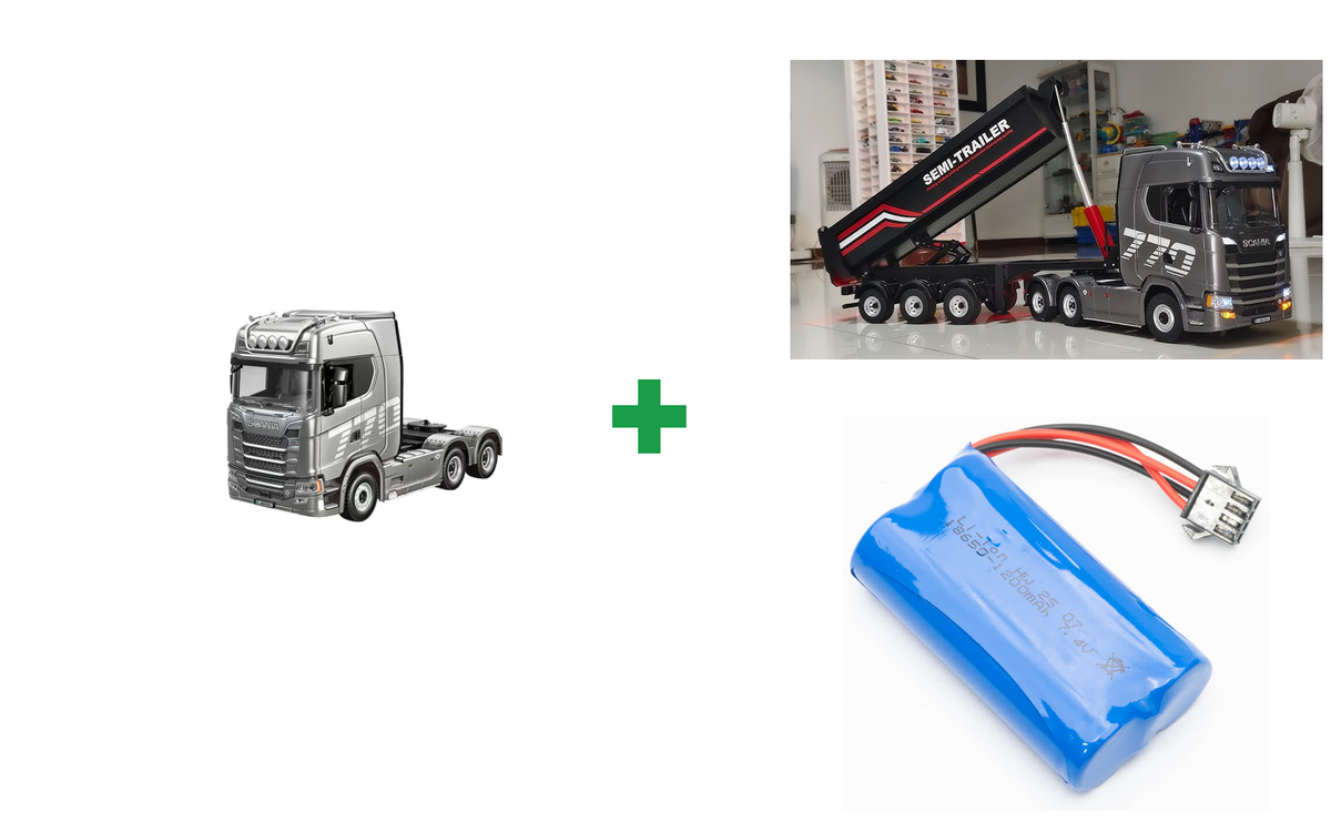 Kombopakke: HUINA SCANIA 770S RC TRAILER RTR Grå