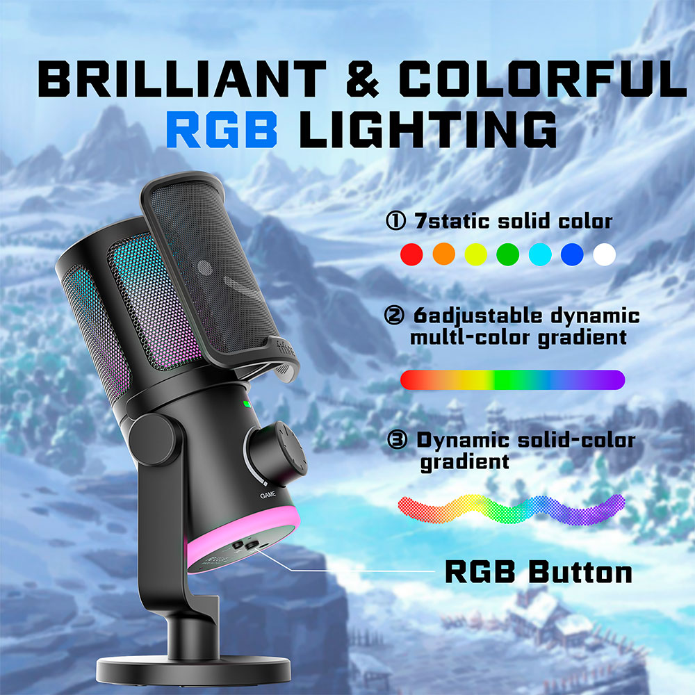 FIFINE AM6 Condenser RGB USB Microphone with chat and gaming volume preference knob, Black