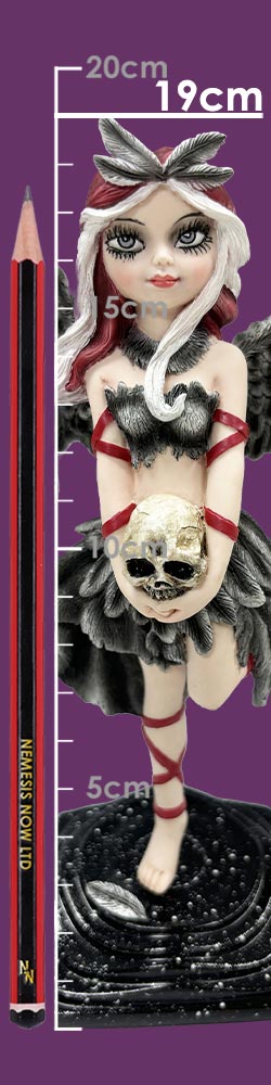 Shadow Fae Fairy Figurine with Feathered Skirt and Skull Accessory