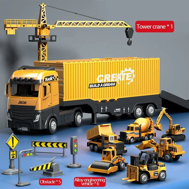 Bulldozer Tower Crane Truck Excavator Toys Set