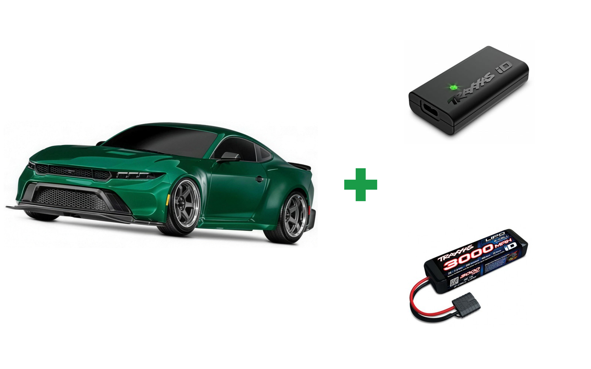 Kombopakke: Traxxas 105237-4 4-TEC Drift 2WD Mustang XL-5 TQi + USB-C lader og 2S batteri