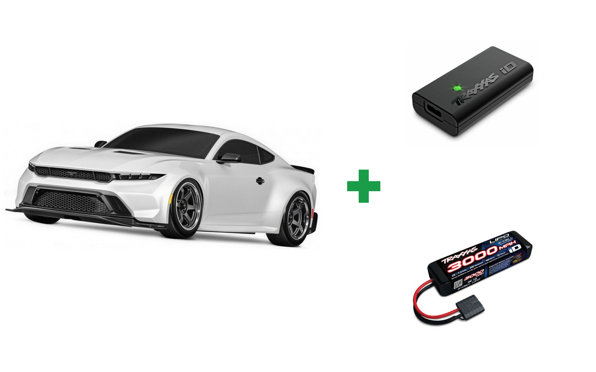 Kombopakke: Traxxas 105237-4 4-TEC Drift 2WD Mustang XL-5 TQi + USB-C lader og 2S batteri