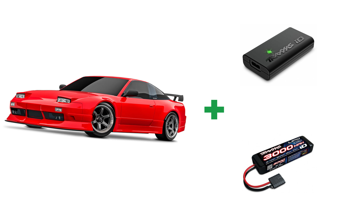 Kombopakke: 4-TEC Drift 2WD Nissan 240SX XL-5 TQi Red + USB-C lader og 2S batteri