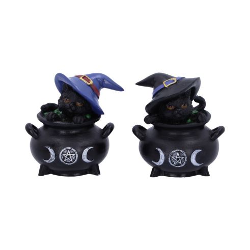 Hubble and Bubble Witches Familiar Black Cat and Cauldron Figurines