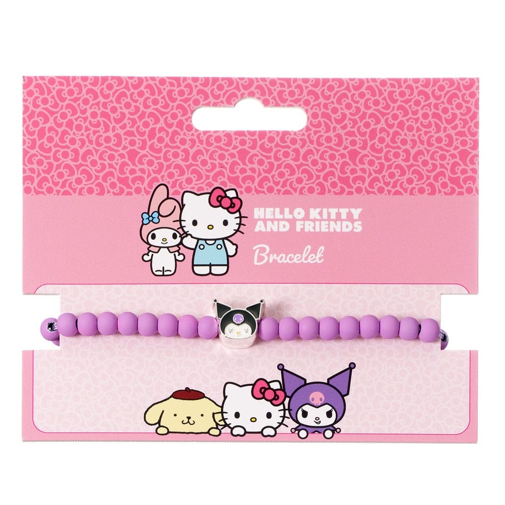 Hello Kitty Bracelet purple beads with Kuromi Charm 21 cm