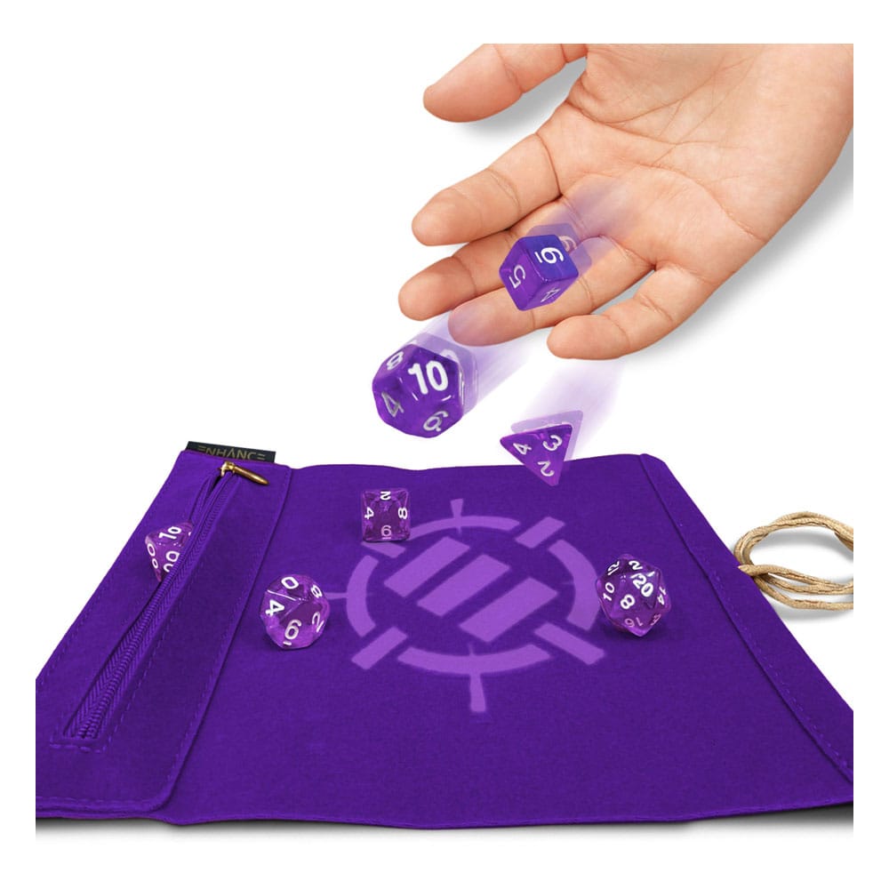 Enhance Tabletop Roll on a Scroll Bag with Dice Purple