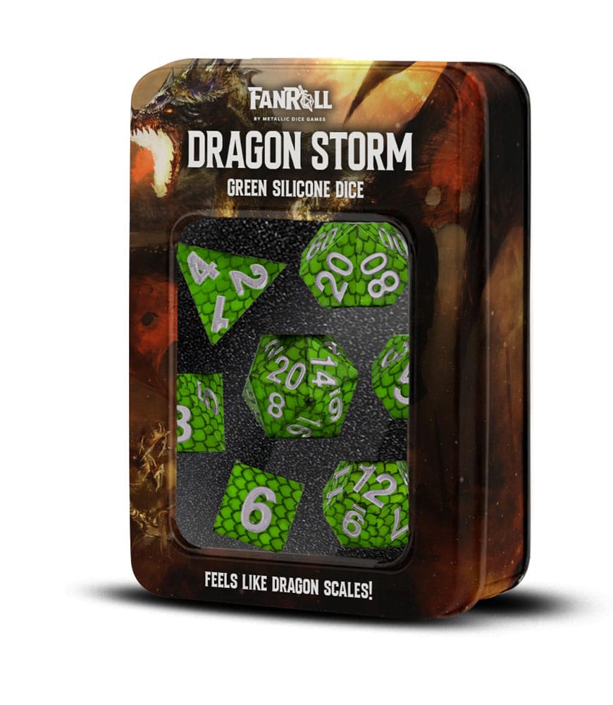 Dragon Storm Sharp Edge Silicone Dice Set Green Dragon Scales (7)