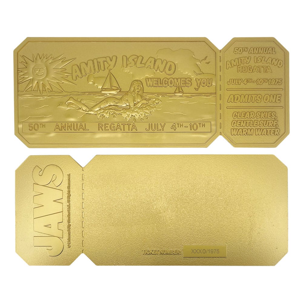 Jaws Replica 1/1 50th Anniversary Regatta Ticket 24k Gold Plated