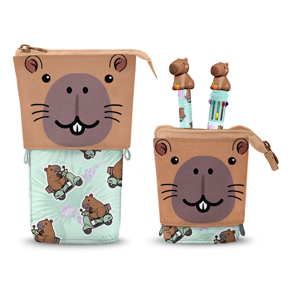 Oh My Pop! Pop Up Pencil with Multicoloured ball pen & Erasable Gel Pen Capybara