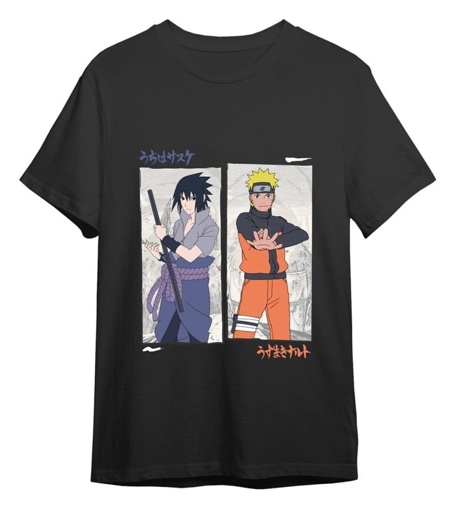Naruto Shippuden T-Shirt Naruto vs Sasuke Black Size M