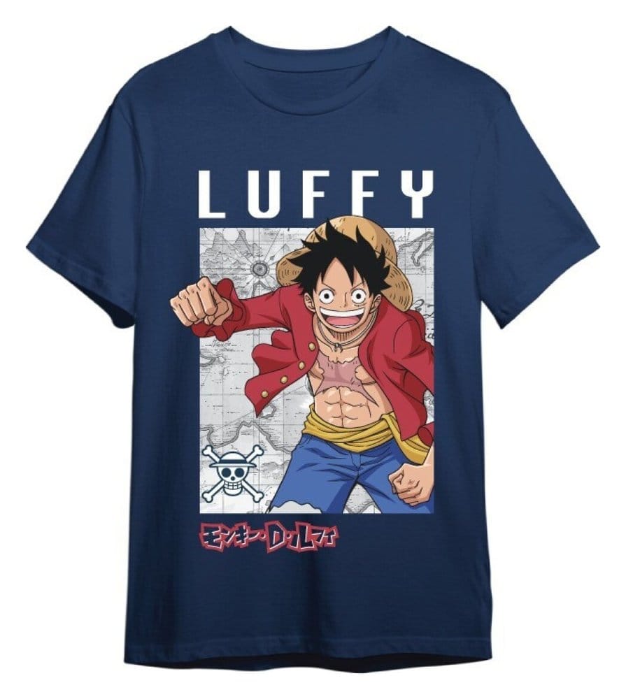 One Piece T-Shirt Monkey D. Luffy Mapa Denim Size M