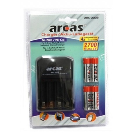 AA-batteri lader med 4x AA 2700 mAh batterier