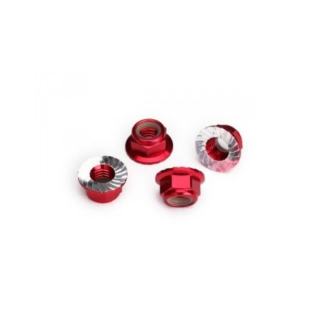 Traxxas 8447R Nuts flanged 5mm Red Alu (4)