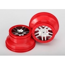 Traxxas 5974A Wheels, SCT Split-Spoke, chrome, red beadlock style, dual pr